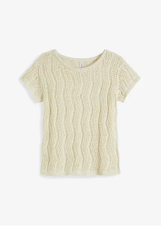 Shirt mit Lochstrickmuster in beige von vorne - RAINBOW
