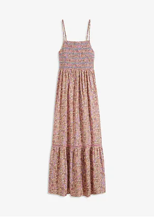 Maxikleid mit Smok in beige von vorne - bonprix