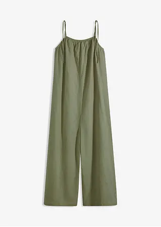 Jumpsuit aus leichtem Leinen-Mix in grün von vorne - bonprix