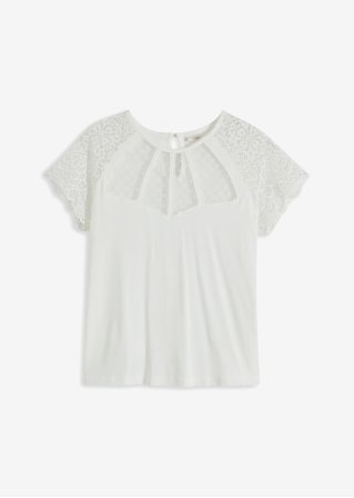 Shirt mit Spitze in weiß von vorne - BODYFLIRT boutique
