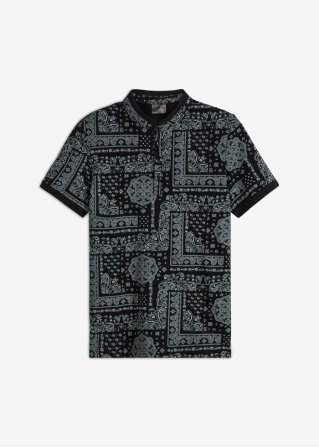 Piqué-Poloshirt mit Stehkragen in schwarz von vorne - bpc selection