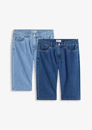 Long-Stretch-Jeans-Bermuda, Regular Fit (2er Pack) in blau von vorne - John Baner JEANSWEAR