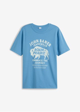T-Shirt aus Bio-Baumwolle in blau von vorne - John Baner JEANSWEAR