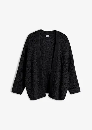 Ajour-Strickjacke in schwarz von vorne - bonprix