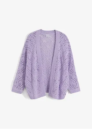 Ajour-Strickjacke in lila von vorne - bonprix