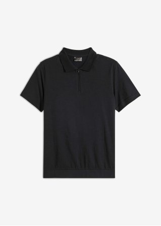 Poloshirt mit Bündchen in schwarz von vorne - bpc selection
