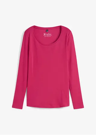 Baumwoll-Langarmshirt mit Rundhalsausschnitt in pink von vorne - bonprix