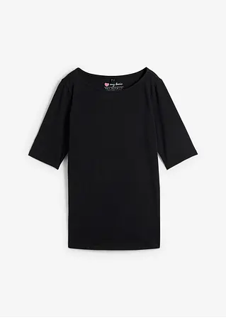 U-Boot-Ausschnitt-Shirt in schwarz von vorne - bonprix