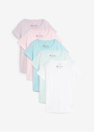 Rundhals-Shirt, Kurzarm (5er Pack) in rosa von vorne - bpc bonprix collection
