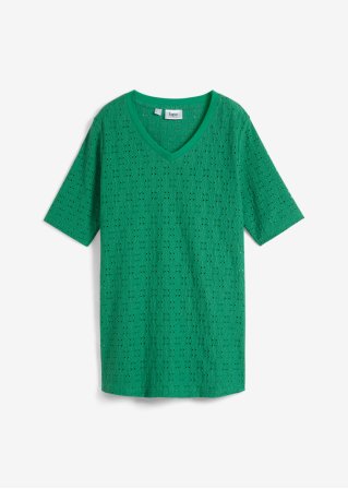 Crepe-Shirt mit Lochstickerei, leicht transparent in grün von vorne - bpc bonprix collection