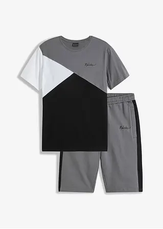 T-Shirt und Sweat-Bermuda (2-tlg.Set) in grau von vorne - bonprix