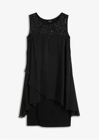 Jerseykleid mit Chiffon in schwarz von vorne - bonprix