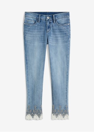 Skinny-Jeans mit Spitze in blau von vorne - BODYFLIRT