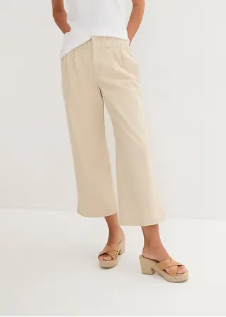 Wide Leg Jeans, High Waist, Bequembund in beige von vorne - bonprix