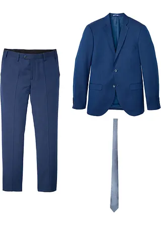 Anzug (3-tlg.Set): Sakko, Hose, Krawatte, Slim Fit in blau von vorne - bonprix