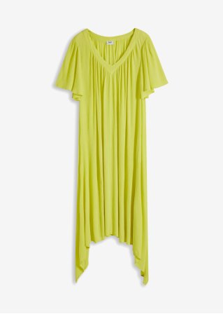 Langes Kaftan-Kleid aus Kreppware, weiter Schnitt in grün von vorne - bpc bonprix collection