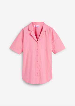 Lockere Oversize-Bluse mit Leinen, kurzarm in rosa von vorne - bpc bonprix collection