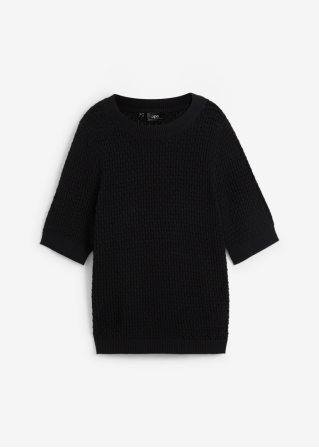 Strickshirt, halbarm in schwarz von vorne - bpc bonprix collection