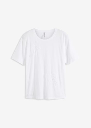 T-Shirt mit Spitzendetail in weiß von vorne - RAINBOW