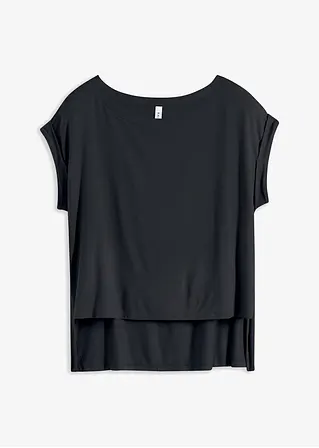 Oversized-Shirt aus fließendem Viskose-Elasthan-Mix in schwarz von vorne - bonprix