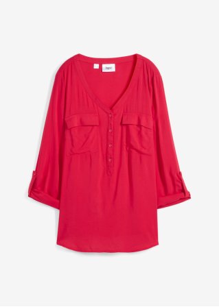 Bluse mit V-Ausschnitt, Langarm in rot von vorne - bpc bonprix collection