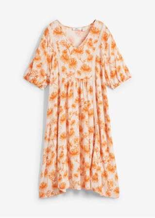 Tunika-Web-Kleid mit Spitzendetails und Ballonärmeln, knieumspielend in orange von vorne - bpc bonprix collection