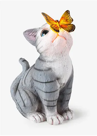 Solar Dekoleuchte Katze mit Schmetterling in grau - bonprix