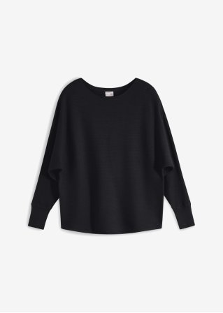 Oversize-Ripp-Pullover in schwarz von vorne - BODYFLIRT