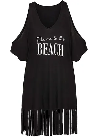 Strand Longshirt mit Cut-Outs in schwarz von vorne - bpc selection