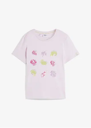 Baumwoll-T-Shirt mit Druck in lila von vorne - bpc bonprix collection
