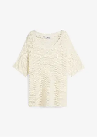 Oversize Ajourshirt mit Leinen in weiß von vorne - bonprix