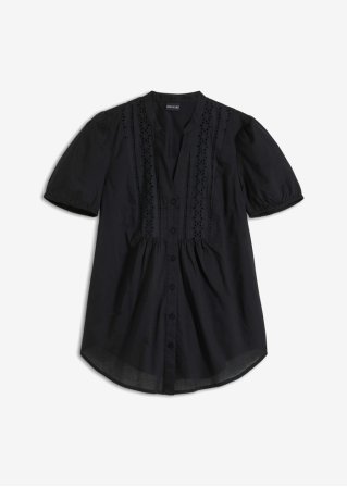Bluse mit Lochstickerei in schwarz von vorne - BODYFLIRT