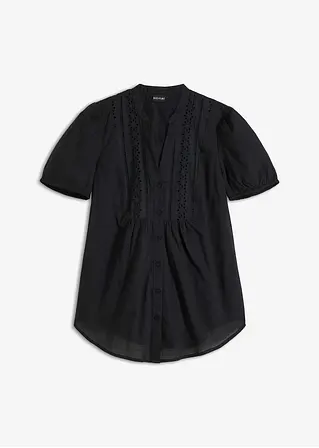 Bluse mit Lochstickerei in schwarz von vorne - bonprix