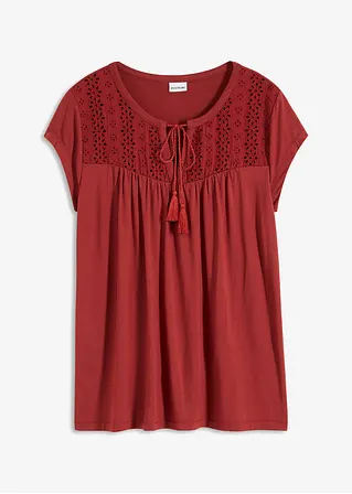 Shirt mit Lochstickerei in rot von vorne - bonprix