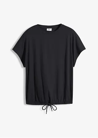 Shirt mit Bindedetail am Saum aus Baumwolle-Viskose-Mix in schwarz von vorne - bonprix