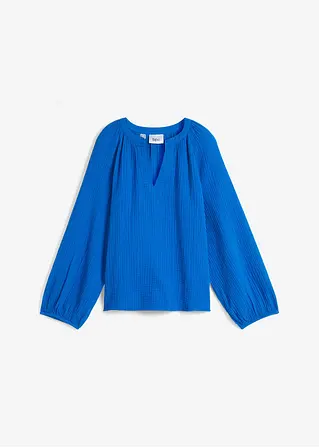 Oversize-Bluse aus Baumwoll-Musselin in blau von vorne - bonprix