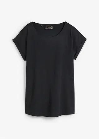 Shirt mit Seidenanteil in schwarz von vorne - bonprix