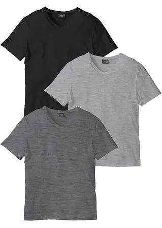 T-Shirt mit V-Ausschnitt (3er Pack) in grau von vorne - bonprix
