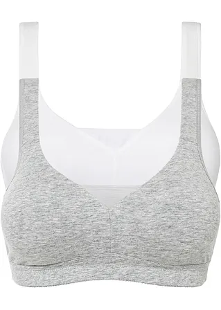 T-Shirt BH ohne Bügel mit Baumwolle (2er Pack) in weiß von vorne - bonprix