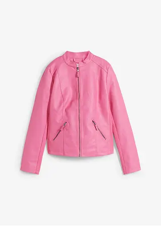 Leichte Lederimitat-Jacke mit seitlichen Stretcheinsätzen, tailliert in pink von vorne - bonprix