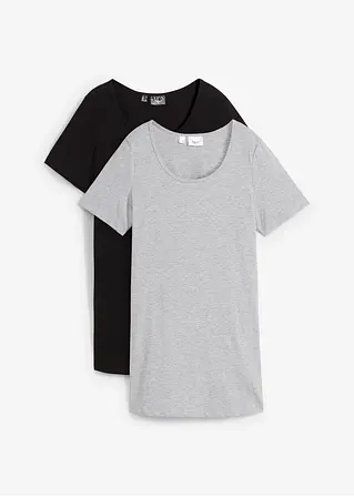 Basic Long-T-Shirt 2er-Pack, Kurzarm in schwarz von vorne - bonprix