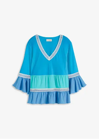 Shirt-Tunika mit Häkel-Spitze in blau von vorne - BODYFLIRT boutique