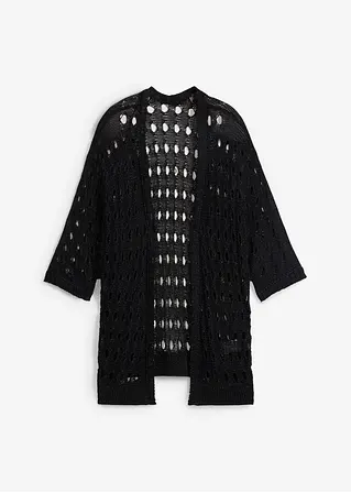 Ajour-Strickjacke mit Lurex in schwarz von vorne - bonprix