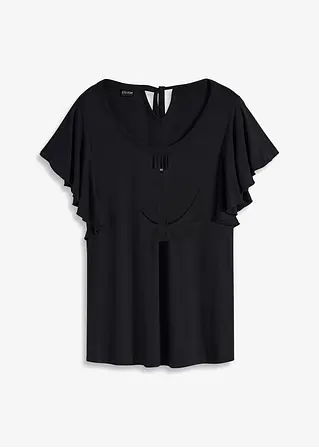 Shirt mit Volant-Ärmel in schwarz von vorne - bonprix