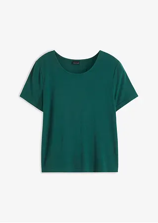 Shirt aus fließender Viskose mit Rückendetail in grün von vorne - BODYFLIRT