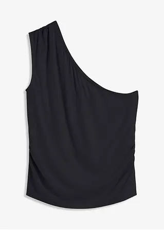 One-Shoulder-Top aus fließender Viskose in schwarz von vorne - RAINBOW