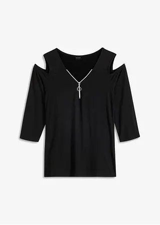 Cold-Shoulder-Shirt aus fließender Viskose in schwarz von vorne - bonprix