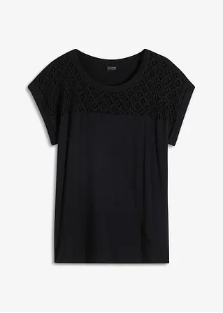 Shirt mit Spitze in schwarz von vorne - bonprix