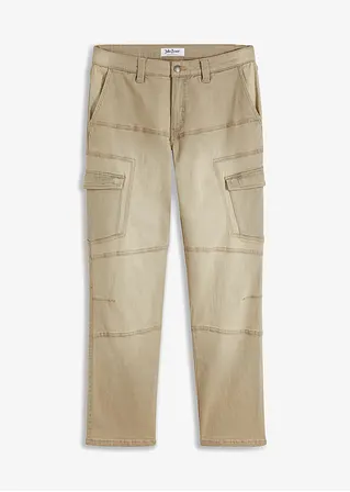 Regular Fit Cargo-Stretch-Jeans, Straight in beige von vorne - bonprix