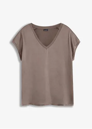 Shirt mit Satineinsatz in braun von vorne - bonprix